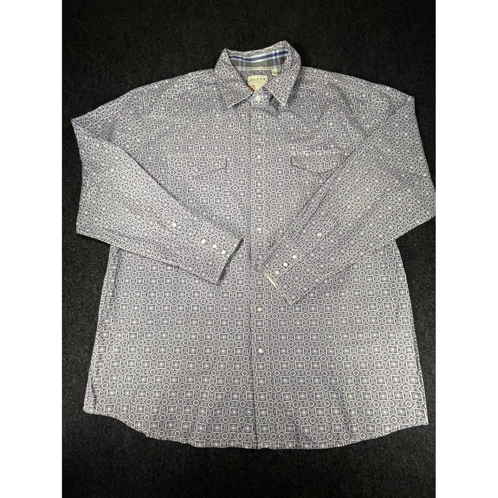 Roper Western Shirt Men XL Purple Geometric Cotton Pearl Snap Ranch Cowboy Rodeo